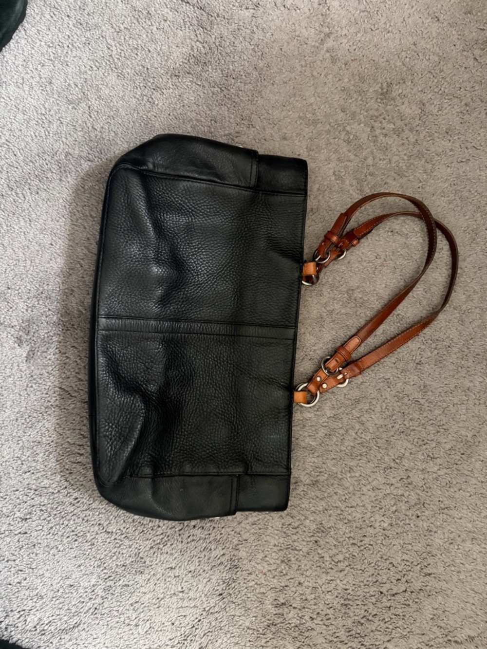 Coach Black Leather Messenger Bag with Brown Leather Straps